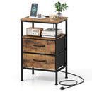 Nightstand with Charging Station 24.5 inch Modern Bedside Table with 2 Fabric Drawers