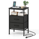 Nightstand with Charging Station 24.5 inch Modern Bedside Table with 2 Fabric Drawers