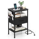 Nightstand with Charging Station and Fabric Drawer 24.5"