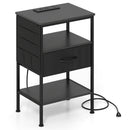 Nightstand with Charging Station and Fabric Drawer 24.5"