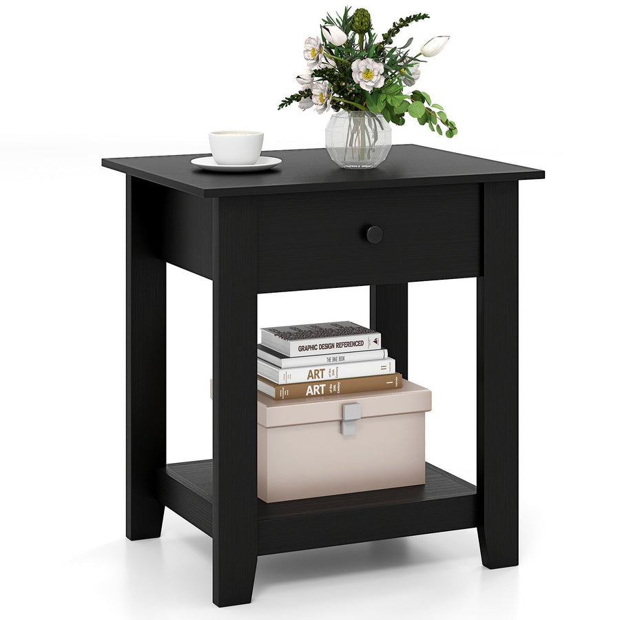 Nightstand with Drawer 3-Tier Modern Bedside Table with Open Shelf and Storage