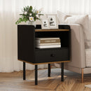 Nightstand with Drawer 3-Tier Sofa Side Table with Open Storage Shelf-Black