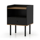 Nightstand with Drawer 3-Tier Sofa Side Table with Open Storage Shelf-Black