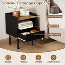 Nightstand with Drawer 3-Tier Sofa Side Table with Open Storage Shelf Set of 2-Black