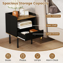 Nightstand with Drawer 3-Tier Sofa Side Table with Open Storage Shelf Set of 2-Black