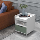Modern Nightstand with LED Lights Sliding Drawer and Open Compartment-White