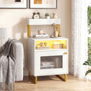 Nightstand with LED Lights Modern End Table with Top Tray Open Compartment and Storage Cabinet