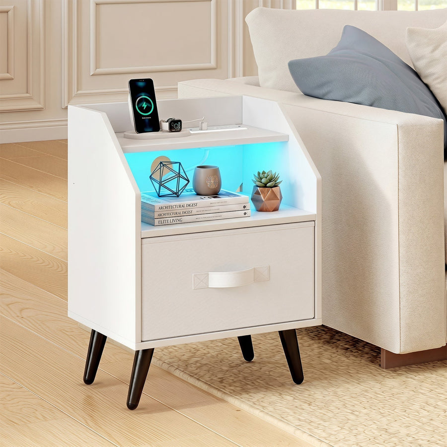 Nightstand with Power Outlets and LED Lighting