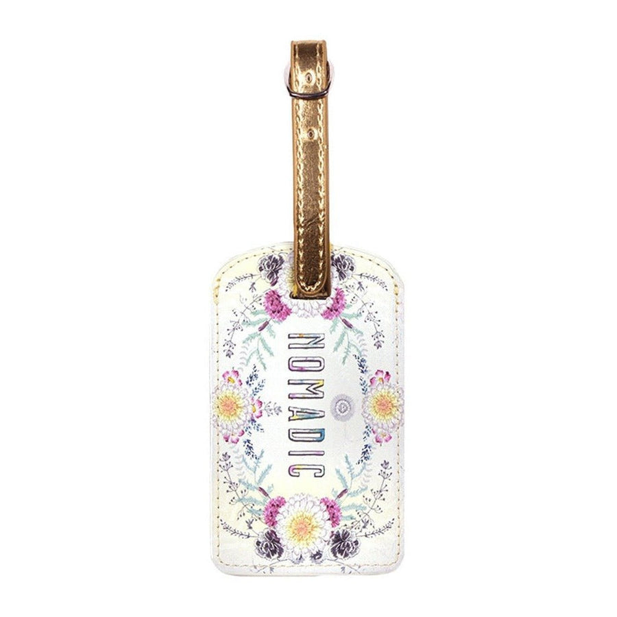 Nomadic Boho Luggage Tag | Floral Sunrise Wreath Design with Metallic Strap