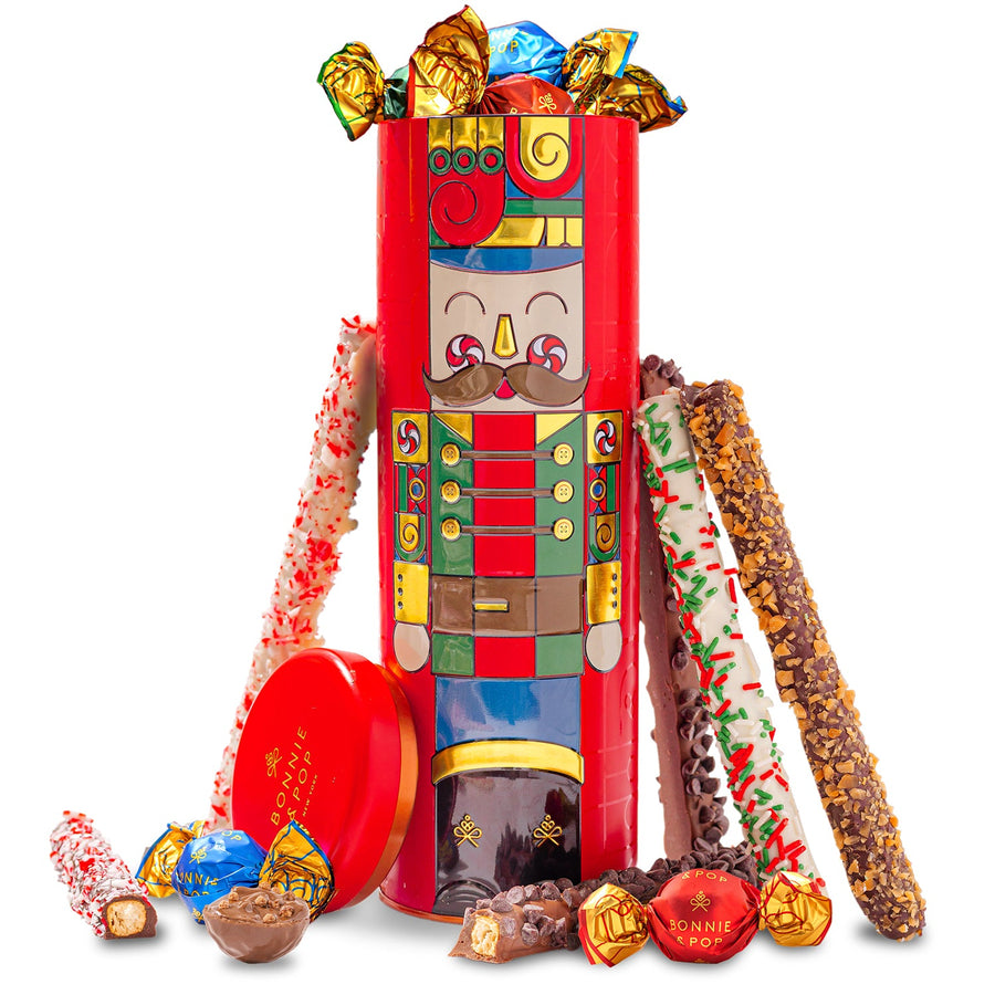 Nutcracker Chocolate-Covered Pretzel Gift Tin – Gourmet Holiday Treats & Christmas Gift Idea