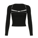 Lace Bow Square Collar Long Sleeve T-shirt