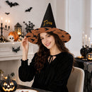 Personalized Halloween Witch Hat with Custom Name - Flying Witches Ghosts and Spider Webs Orange Brim Costume Hat for Adults and Teens