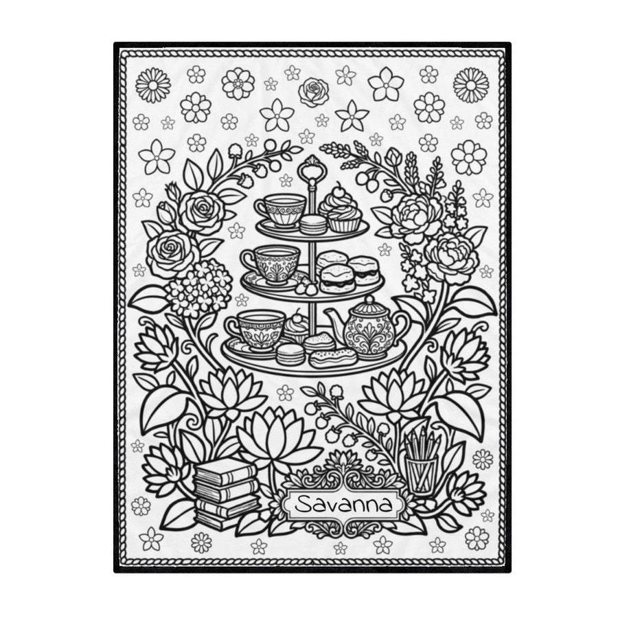 Tea Doodle Reversible Oxford And Flannel Fabric Blanket