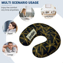 Personalized Gold Botanical Leaf Travel Neck Pillow with Name | Memory Foam, Detachable Washable Cover | Luxury Custom Gift