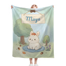 Personalized Bunny Blanket | Custom Name | Kawaii Rabbit Flannel Throw Gift