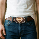 Superman Logo Framed Marquetry Black Walnut/Maple - Chrome Oval Rock Star Buckle