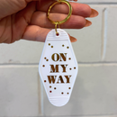 On My Way White Motel Keychain Key Tag | Acrylic