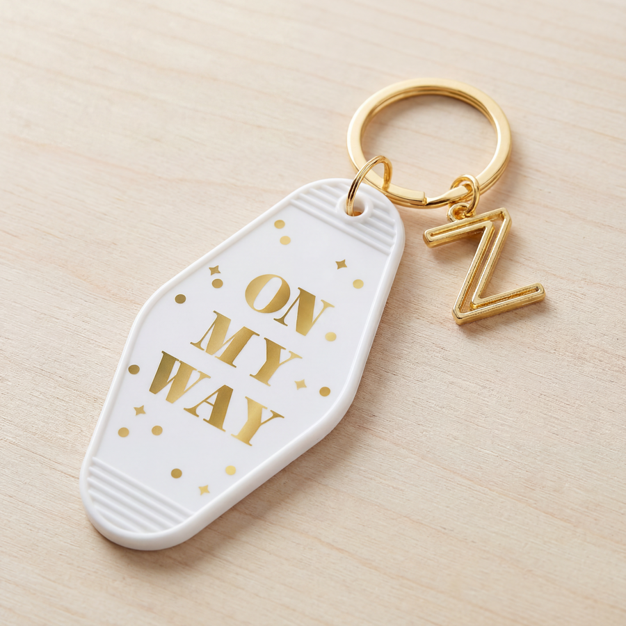 On My Way White Motel Keychain Key Tag | Acrylic