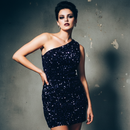 One Shoulder Sequined Party Mini Dress in Purple [Sizes SM-L]
