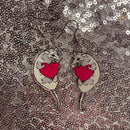 Opossum and Heart Acrylic Earrings