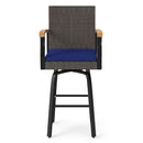 360° Swivel Outdoor Bar Stool with Cushion & Wood Armrests