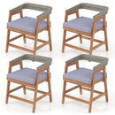 Outdoor Acacia Wood Patio Wicker Dining Chairs Set of 4 with Seat Cushion-Gray