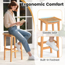 Outdoor Acacia Wood Bar Stools Set of 2 with PE Rattan Seats and Backrests