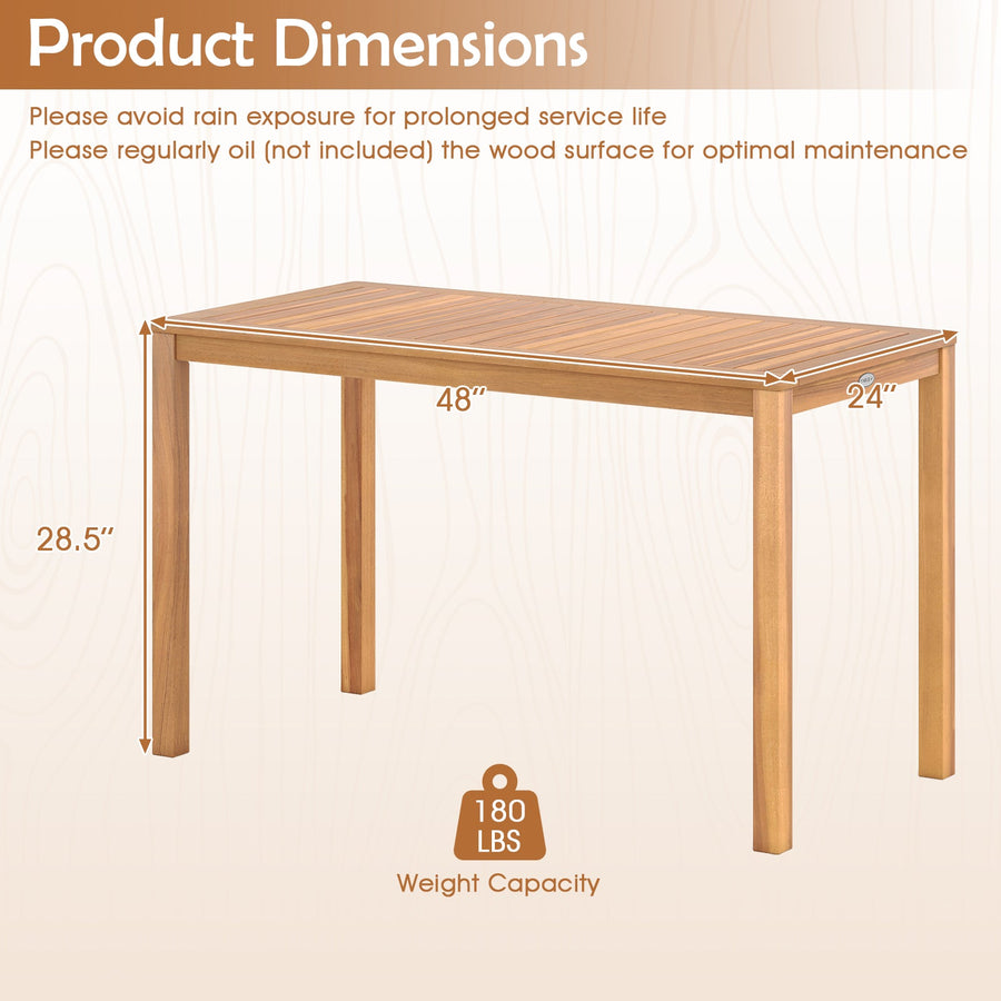 Outdoor Acacia Wood Dining Table with Slatted Tabletop for 4-6