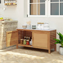 Outdoor Acacia Wood Storage Cabinet Outside Tool Cabinet with Fax Marble Top