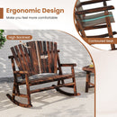 Outdoor Adirondack Rocking Chair for Adults with High Back and Slatted Seat-Brown