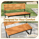Outdoor Bench Acacia Wood Patio Loveseat with Backrest and Heavy Duty Metal Frame