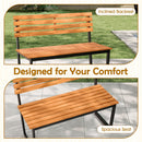 Outdoor Bench Acacia Wood Patio Loveseat with Backrest and Heavy Duty Metal Frame