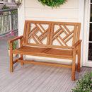 Outdoor Bench Wood 2-Person Patio Loveseat Chair with Geometric Backrest