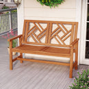 Outdoor Bench Wood 2-Person Patio Loveseat Chair with Geometric Backrest