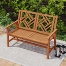 Outdoor Bench Wood 2-Person Patio Loveseat Chair with Geometric Backrest