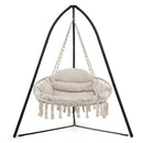 Hand-Woven Rope Hanging Chair with Cushion and Folding Frame