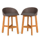 Outdoor Faux Rattan Bar Chairs Set of 2 with Ergonomic Backrests and Footrests