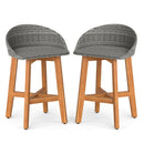 Outdoor Faux Rattan Bar Chairs Set of 2 with Ergonomic Backrests and Footrests