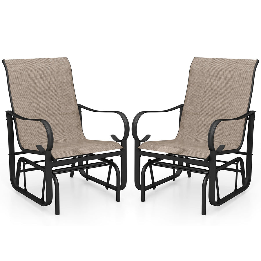 Outdoor Glider Chairs Set of 2 with High Backrest Breathable Mesh Fabric and Metal Frame-Black and Brown