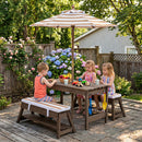 Kids Wooden Picnic Table Set with Umbrella and Sand Boxes