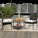 Set of 2/4 Outdoor PE Wicker Chair with Acacia Wood Armrests