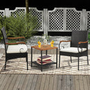 Set of 2/4 Outdoor PE Wicker Chair with Acacia Wood Armrests