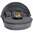 Outdoor PE Wicker Round Daybed with Retractable Canopy and Cushions-Navy