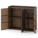Outdoor PE Wicker Storage Cabinet with 3 Doors for Deck