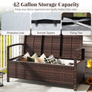 Outdoor PE Wicker Storage Bench 2 Seater with Cushion and 42 Gallon Deck Box-Beige