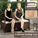 Outdoor PE Wicker Storage Bench 2 Seater with Cushion and 42 Gallon Deck Box-Beige