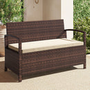 Outdoor PE Wicker Storage Bench 2 Seater with Cushion and 42 Gallon Deck Box-Beige