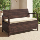 Outdoor PE Wicker Storage Bench 2 Seater with Cushion and 42 Gallon Deck Box-Beige
