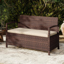 Outdoor PE Wicker Storage Bench 2 Seater with Cushion and 42 Gallon Deck Box-Beige
