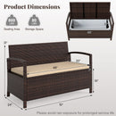 Outdoor PE Wicker Storage Bench 2 Seater with Cushion and 42 Gallon Deck Box-Beige